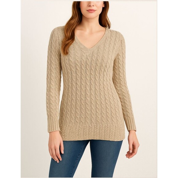 Style & Co Cable Knit Sweater Women’s M Beige Neutral Textured Longline Boho - Picture 1 of 9